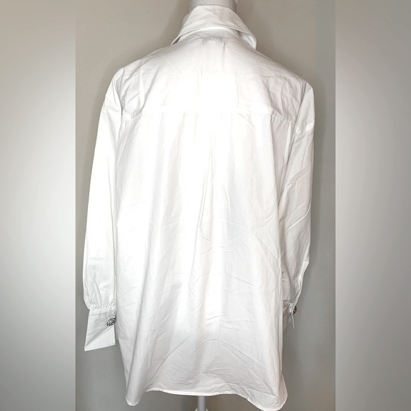 NWT OAT New York White 100% Cotton Long Sleeve Shirt Women Medium Rhinestone - Picture 3 of 9